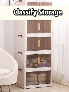 INHO L49-74cm (1-5 Layers) Double Doors Storage Box Stackable Foldable Multipurpose Storage Cabinet