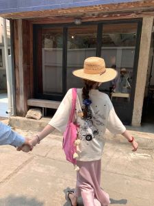 Cute Cat Pure Cotton T-Shirt Oversize Loose round Neck Short Sleeve Womens Fashion Casual Summer Top Daily Wear