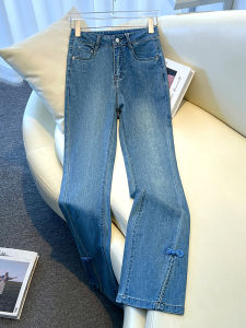 High Waist Slimming Nine-Tenths Flared Jeans Womens New Chinese Style Buttoned Denim Micro Flare Pants for Autumn Season