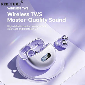 KEBETEME Open Ear Bluetooth 5.4 Earphones Ear Clip Wireless Earbuds ENC Sports Noise Cancelling Headsets LED Display Headphones Sports Earphones for Running Workout Gaming