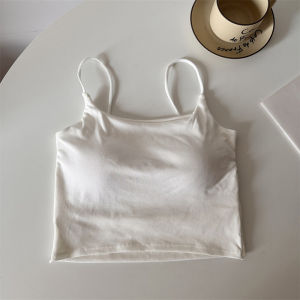 เสื้อกั๊กสายเดี่ยวเปิดหลังสไตล์อเมริกันสำหรับผู้หญิงในช่วงฤดูร้อน เสื้อแขนกุดแบบสวมหัว ทรงเข้ารูป ความยาวสั้น สไตล์หวาน