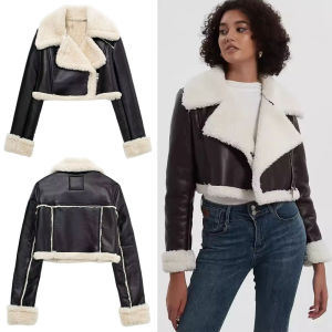 เสื้อแจ็คเก็ตหนังเทียมแฟชั่นผู้หญิงสไตล์วินเทจ แขนยาว ติดซิปด้านหน้า เหมาะสำหรับฤดูใบไม้ร่วงและฤดูหนาว สวมใส่สบายๆ หรือใส่ทำงานได้