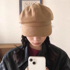 2025 New Style Octagonal Beret Hat Womens Autumn Winter Korean Versatile Large Head Circumference Face Slimming Cabbie Hat