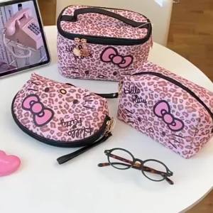 Sanrio | Túi Đựng Đồ Trang Điểm Họa Tiết Báo Đốm Dung Tích Lớn Dành Cho Bé Gái Túi Vệ Sinh Du Lịch Cầm Tay Thân Thiện Với Môi Trường Chất Liệu Cotton Đựng Mỹ Phẩm
