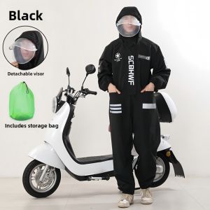 Full-Body Electric Vehicle Motorcycle Raincoat Adult One-Piece Hat-On Raincoat Mens Windproof Womens Waterproof Riding Cover