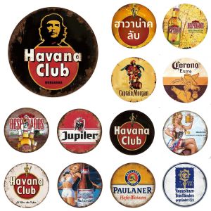 วินเทจย้อนยุค havana Club รอบป้ายโลหะดีบุกโปสเตอร์ภาพตกแต่งผนังแบบชนบทภาพวาดเหล็กตลกสำหรับบ้านผับบาร์คาเฟ่โรงรถ