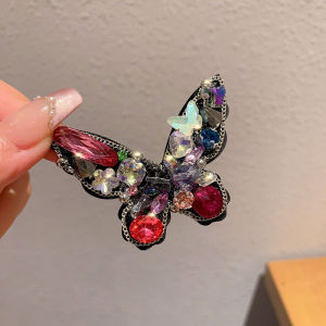 Korean Style Crystal Duckbill Hair Clip Glitzy Luxury Full Diamond Sweet Pink Butterfly One-Word Hair Clip Fashionable Popular