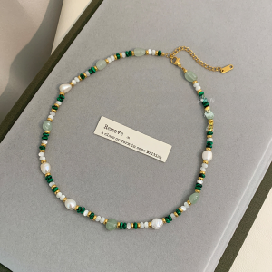Natural Stone Freshwater Pearl Necklace Color Beaded Clavicle Chain Green 2024 New Arrival Light Luxury Minority Necklace Womens