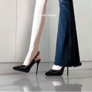 รองเท้าแตะเปิดนิ้วเท้าชี้ ผู้หญิง รองเท้าส้นสูงแฟชั่นส้นบางหัวเข็มขัด สายคล้อง โลหะ ตะขอเกี่ยว รองเท้าแตะสําหรับกระโปรงและเดรส