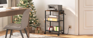 Mobile Printer Stand 3-Tier Mobile Printer Table Rolling Cart with wheels End Table with Charging Station Printer Storage Office Organizer for Office Home