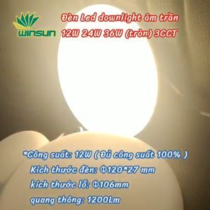 Đèn Led downlight âm trần 12W 24W 36W (tròn) Phát sáng 180° không viền 3 màu
