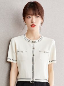 French Style Classic Style Knitting Tops Womens Summer Commute Gentle Elegant Ice Silk Cardigan Short Sleeve Small Thin Coat
