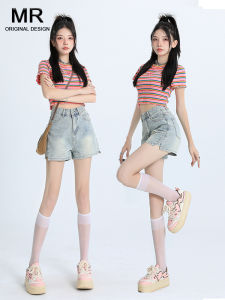 High Waist Denim Shorts Womens Summer Slimming Versatile Light Wash Loose Wide Leg Pants A-Line Hot Pants Retro Style