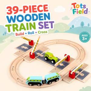 🚝 MNTL WOODEN TOY 🚝 MNTL WOODEN TRAIN SET WITH CAR 39 PIECES