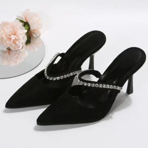 DCollection AR 07 Sandal Wanita Mules Heels Tali Permata Import Hak 7 Cm - Sepatu Pesta Kondangan Wanita Korean Heels