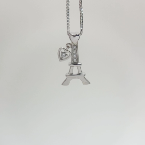 LAZO DIAMOND Love in Paris Eiffel Tower DIAMOND Pendant in 9k White Gold