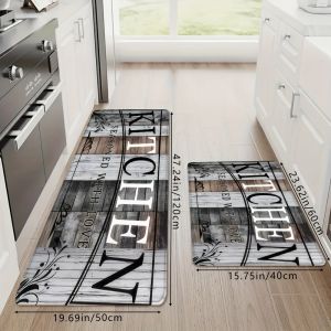 VIKAMA Retro Wood Grain Kitchen Rug American Country Style Entrance Door Mat Non-Slip Easy Clean Bedroom Carpet Home Decor