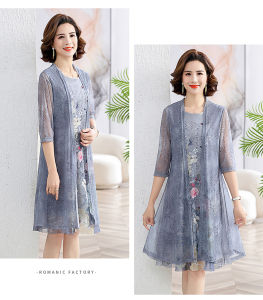Fashionable High-End Mommy Dress 2026 New Style Slimming Midi Two-Piece Set Summer Large Size Elegant Versatile Womens Clothing