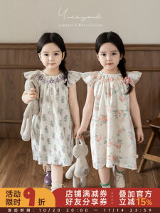 Sweet Cute Floral Skirt Dress with Fairy Wings And Bowknot for Girls Spring Summer Cotton Blend Fabric Childrens Clothing