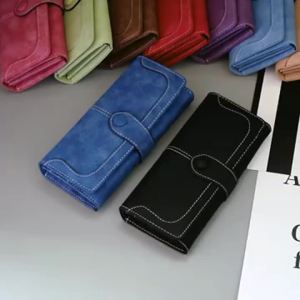 Ví Nữ Dài Bằng Da PU Nubuck Chống RFID Nhiều Ngăn Đựng Thẻ Có Ngăn Đựng Tiền Xu Khóa Kéo Đóng Mở Bằng Nút Bấm