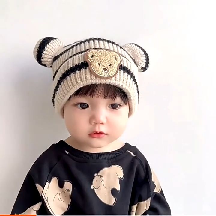Baby Wool Cap Baby boys and girls Knitting Cap Warm ear Protection Cute Autumn Winter