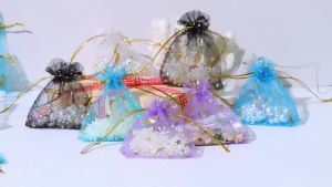 10/50Pcs Moon & Stars Drawstring Organza Bags Gold Star Jewelry Gift Pouches for Christmas & Wedding