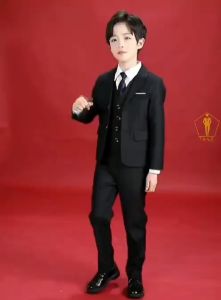 Set Bộ vest bé trai TRAZ MEN trẻ em con nít xanh trắng đen90cm-1m6(áo vest quần gile nơ)(bé tròn mập tăng 2 size)99