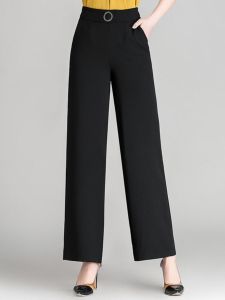 High Waist Wide Leg Pants Womens Spring Summer Thin Casual Loose Anti-Wrinkle Nine Points Trousers Elegant Drapey Mom Jeans