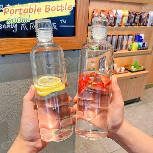 Plastic Bottle Portable Colorful/Transparent Creative Time Mark Water Cup 500ml