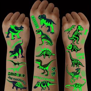 10 Tờ Hình Xăm Tạm Thời Hình Khủng Long Phát Sáng Trong Bóng Tối T-Rex Pterosaur Velociraptor Triceratops Stegosaur Designs Chống Thấm Nước 14+