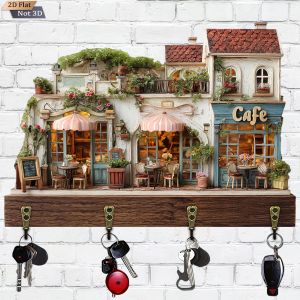 2D European-Style Coffee House Wooden Key Holder Retro Multi-Functional Hook Wall-Mounted Porch Decora New Store Opening Gift