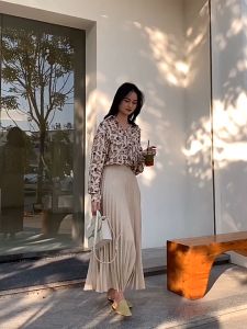 Pleated Skirt, Plain High Waist Satin Skirt, A-Line Elegant Silk Long Skirt: An Elegant Women's Skirt