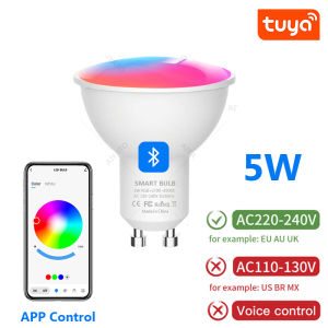 Tuya Bluetooth RGB Gu10 5W Spotlight 220V LED Bulb Lamps Smart Life APP Group Control Timing Music Rhythm Dimming Ambient Light