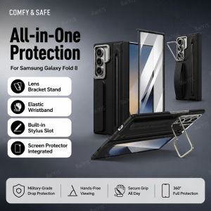For Samsung Galaxy Z Fold 8 Ultra 7 6 5 Wristband Magnetic Hinge Case 360 Full Protection Screen Flass Alloy Lens Holder Cover