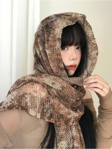Waste Soil Wind Concave Modeling Artifact Asian Culture Camouflage Scarf Desert Silk Scarf Y2g Hip-Hop Street Scarf Shawl Tide
