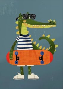 BILIBILI | Funny Skateboard Animal Canvas Wall Art Poster Prints Creative Cartoon Pattern Wall Arts for Kids Nursery Home Decor & Gifts
