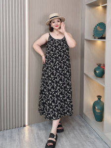 ชุดเดรสยาวปานกลางลายดอกไม้สำหรับผู้หญิงในฤดูร้อน ทรงหลวม สไตล์เกาหลี แขนกุด กระโปรงทรงเอ เอวสูง ผ้าฝ้ายผสม