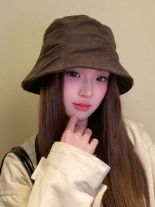 Retro Korean Coffee Colored Womens Casual Bucket Hat Face Slimming Fishing Cap Large Head Circumference Foldable Wide Brim Hat