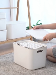 Nuvia White Storage Box With Lid Dormitory Storage Kitchen Multi Functional Basket Ward Robe Clothes Box