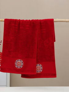 Khăn Mặt Cotton Đỏ Cưới Cho Cặp Đôi Mới Không Thấm Màu Khăn Mặt Cotton Nguyên Chất Quà Tặng Đám Cưới Hộp Quà Tặng Lễ Hội