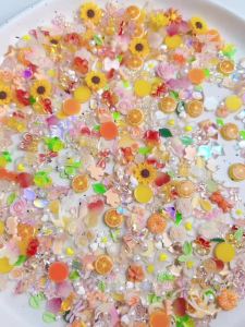60PCS Creative Fudge Heart Dragonfly Orange Resin Nail Charms Transparent Star Butterfly Flower Mixed Nail Art Decorations DIY