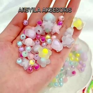 50 Pcs Manik Manik Mote Isi Bulat Kristal Kilap AB Manik Akrilik Spacer Warna Warni