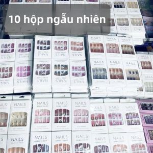 Bộ 10 Hộp Móng Tay Giả Acrylic Dán Sẵn Phong Cách Hàn Quốc Trang Trí Thủ Công Kiểu Pháp Kèm Móng Chân