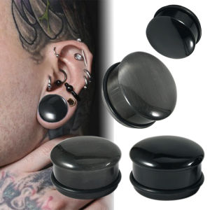 1-2PCS Single Flared Solid Stone Ear Tunnles Plugs Obsidian cats eye cabochon Expander Stretchers Gauges Ear Weight Jewelry