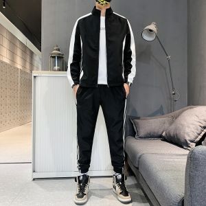 ROMON | Romon Mens Sportswear Set Casual Stand Collar Running Jacket And Pants Two-Piece Suit For Autumn Long Sleeve Polyester Fiber