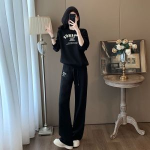 Pure Cotton Sportswear Set for Women Spring Autumn Casual round Neck Sweatshirt Two Piece Suite Fashionable Ageless Loose Fit