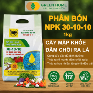 Phân Bón Đầu Trâu NPK 30-10-10 GreenHome Bình Điền Túi 1kg Nảy Chồi Ra Lá Tăng Trưởng Mạnh