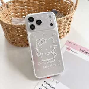 Sanrio | Cute Cartoon Pink Silver Bottom Star KT Head Phone Case for IPhone 15 Pro 16 17 Pro Max Shockproof Camera Protective Back Cover