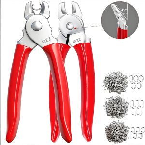 Multifunctional Hog Rings with Straight / Bent Pliers Kit 3/4" 1/2" 3/8 "Galvanized Hog Rings for Pet CagesRopesBaggingDIY