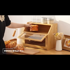 Double Layer Large Bread Box Wooden Large Capacity Bread Storage Bin Kitchen Countertop Organizers and Storage For Bread Coffee Spices Snacks Wood Vintage Breadbox Container For Cabinet Bedroom Kitchen